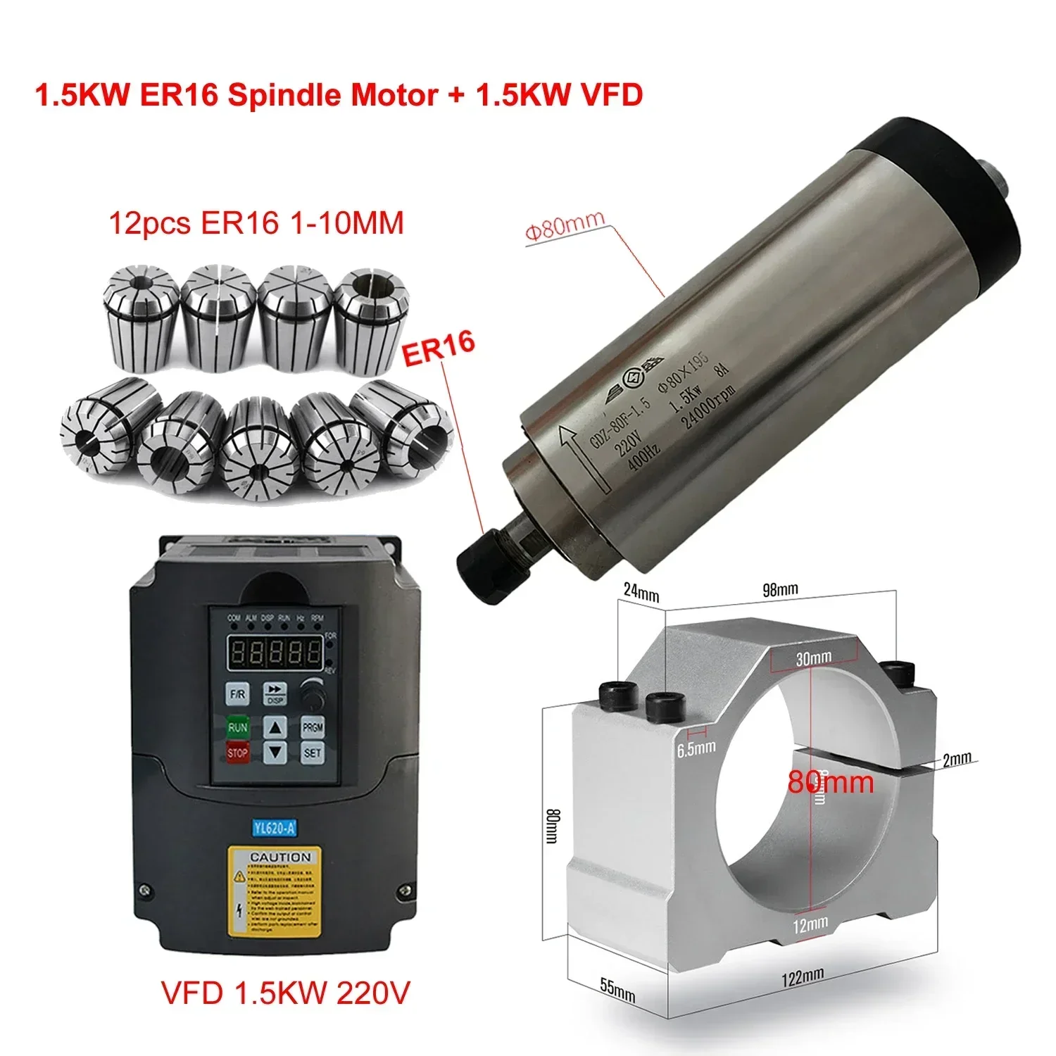 Er20 Collet Chuck Spindle Motor 220V - CNC 공냉식 800W 1500W 2200W 스핀들