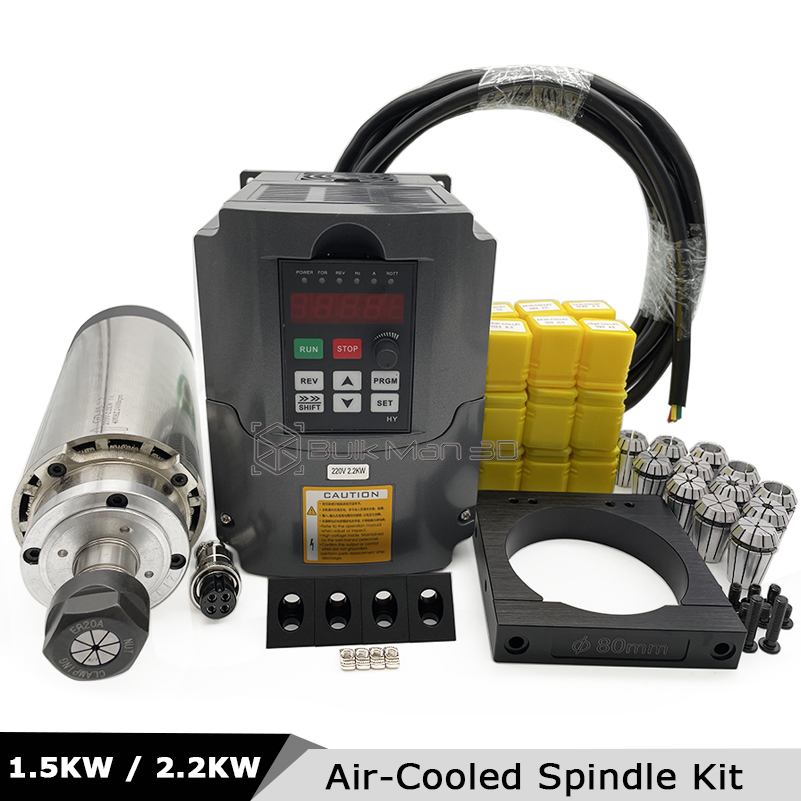 Air Cooled 1.5Kw Spindle Motor Inverter 110V - 2.2KW 1.5KW 공냉식 CNC 스핀들 키트