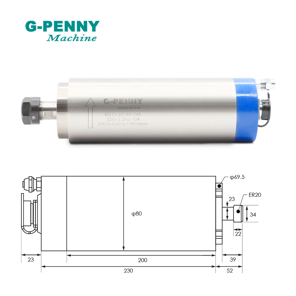 G-PENNY 2.2kw ER20 수냉식 스핀들 키트  - 2.2Kw Water Cooled Spindle Kit Vfd 리뷰 및 가격