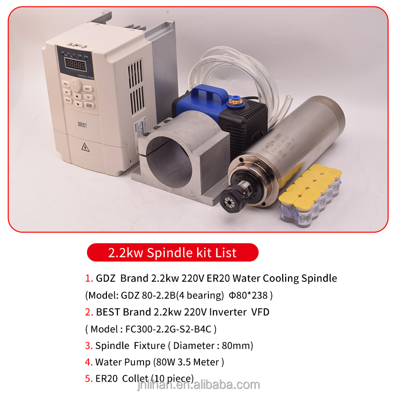GDZ 2.2KW 220V 수냉식 CNC 라우터 스핀들 - 2.2Kw Water Cooled Spindle Kit Vfd 리뷰 및 가격