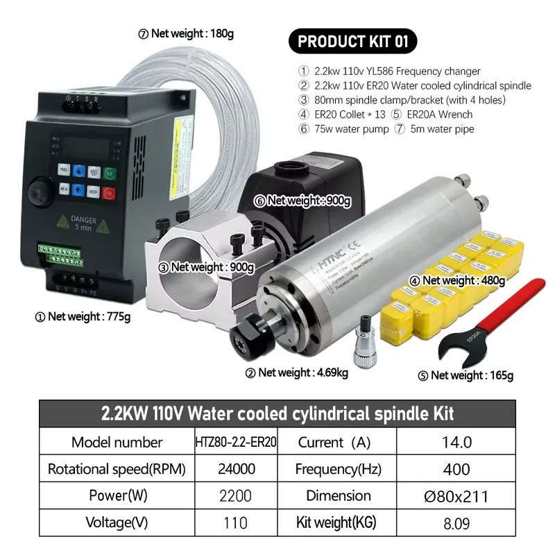 브라질에서 2.2kw 220V 110V 수냉식 스핀들( - 2.2Kw Water Cooled Spindle Kit Vfd 리뷰 및 가격