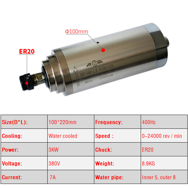 CNC 스핀들 모터 수냉식 조각기, Z축 샤프트, ER - Er20 Collet Chuck Spindle Motor 220V 리뷰 및 가격
